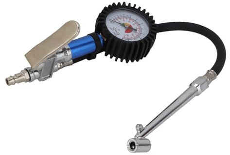 Reifendruckpistole Selbstklemmend 12-bar mit Luftdruckmesser Schnellluftanschluss Reifenfüller Druckkontrolle Auto Zubehör