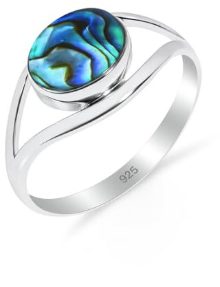 Damenring Silber, 925 Sterling Silber Verlobungsring Abalone Muschel Echter Edelsteinring Herren Vintage Ring RB-01-ABLS-8.5