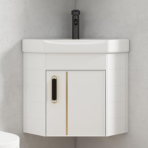 YUGXTH Angolare Bagno Lavabo, Mobile da Bagno con Montaggio a Parete, Lavandino Angolare in Ceramica, Lavabo in Ceramica con Contenitore, per Balcone, Camera degli Ospiti, Piccola Stanza(38cm/14.9in)