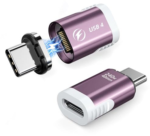 HanCenDa Magnetisches USB-C Adapter 2er-Pack - Gerades 24-Pin USB4 Adapter mit 240W & 40Gbps, 8K 60Hz Video für Thunderbolt 3/4, MacBook Pro/Air, iPhone 16/15, Steam Deck, PS5, PSVR2 (Rosa)
