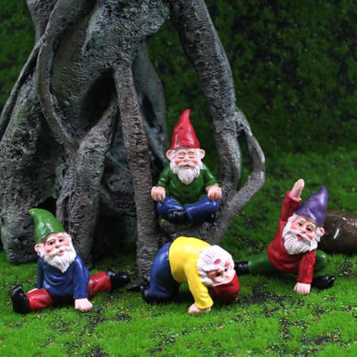 HpLive 4 Stück Harz Niedliche Gartenzwerg Figur Statue, Dekorative Gartendekoration für Innen und Außen