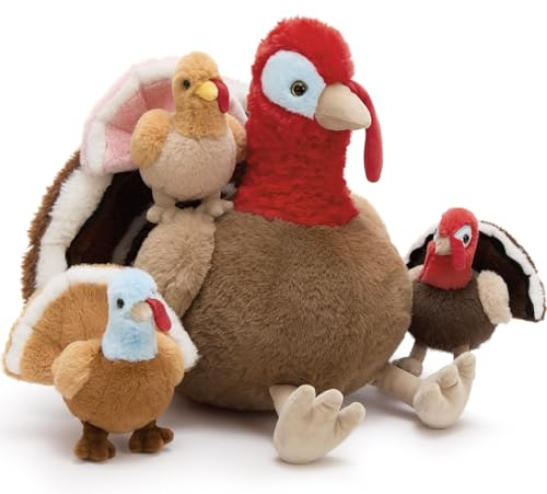 MorisMos groß Truthahn Kuscheltier XXL mit Baby im Bauch, 35cm weich riesen Truthahn Stofftier Plüschtier Turkey Spielzeug, Geburtstag Thanksgiving Geschenk für Kinder Baby
