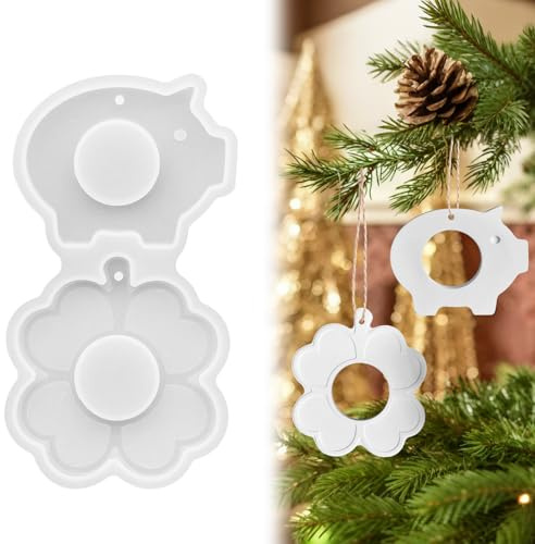 2 stampi in silicone per colata di Natale, forma di maiale portafortuna, Capodanno, stampo in silicone a forma di quadrifoglio, stampi in gesso per versare