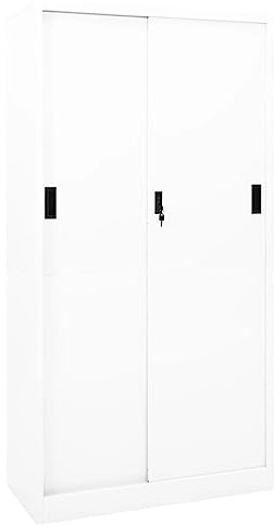 Teenpull Büroschrank mit Schiebetür, Weiß, 90x40x180 cm, robuster Stahl, abschließbar, verstellbare Regale, für Büro & Zuhause, hohe Belastbarkeit