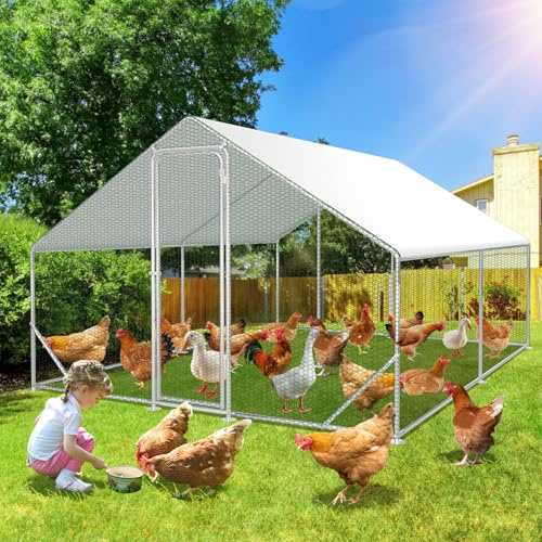 Peviasot Hühnerstall Freilaufgehege, 3x4x2m mit Sicherheitsschloss und Wasserdichtes PE-Farbtuch, Schnell zu reinigen, Freigehege für Hühner,Vogelkäfig, Kleintiere & Pflanzen