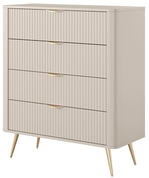 Masseno Kommode Lantana 88,2 cm Sideboard mit 4 Schubladen und Türen für Wohnzimmer Schlafzimmer Modern 88,2x38x101,2 cm Beige