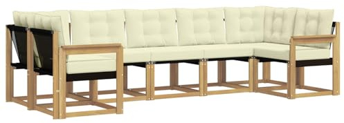 vidaXL Outdoor-Sofagarnitur mit Kissen 7 pcs Weiß und Creme, Moderne Gartenlounge, robuster Sofa, eleganter Patio, stylische Möbel für gemütliches Sitzen im Freien