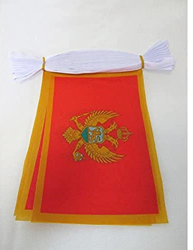 AZ FLAG Montenegro Bunting 6 m 20 flags Light Polyester 21x15 cm | Indoor and outdoor use Montenegrin 20 ft flag bunting Crna Gora flags stitched onto reinforced tape lightweight polyester