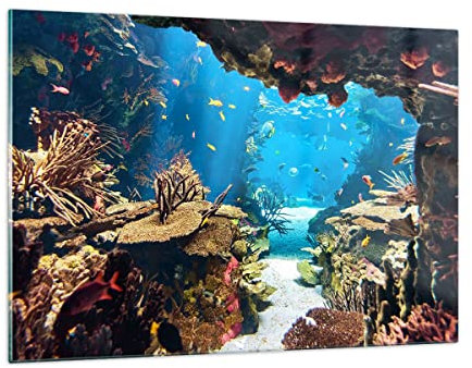 Wandbilder Dekoration Wohnzimmer Ozean Riff Fische Koralle Bilder auf Glas 120x80cm Glasbild Schlafzimmer Küche Deko Wand Kunstdruck Art Groß XXL Wanddeko Bild im Glas Modern Wall Decor GAA120x80-2872