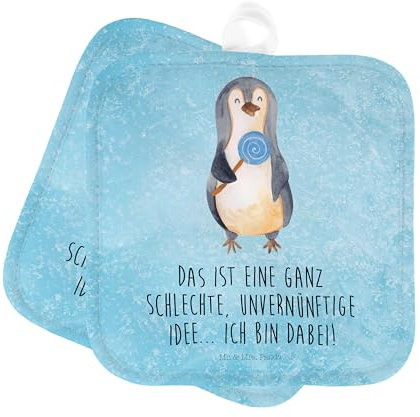 Mr. & Mrs. Panda 2er Set Topflappen Pinguin Lolli - Geschenk, Topfuntersetzer, Kind, Rebell, Topflappen mit Spruch, Topfhandschuh, Ofenhandschuhe,