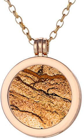 Morella Damen Halskette Gold 70 cm Edelstahl und Anhänger mit Edelstein Bilderjaspis Coin 33 mm Chakren Scheibe in Schmuckbeutel