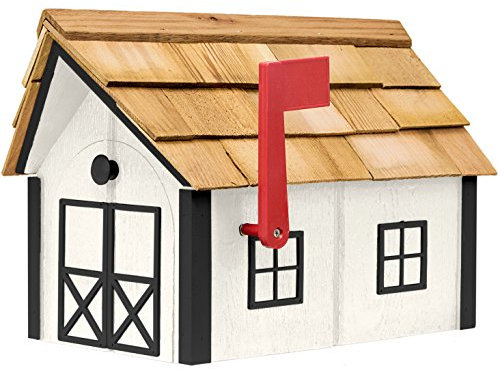 Amish-Made Deluxe Briefkasten aus Holz mit Zedernholzschindeln (weiß mit schwarzem Rand)