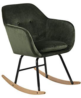 AC Design Furniture Wendy Schaukelstuhl aus Samt und Holzkufen, Grüner Sessel, Wohnzimmermöbel, Polstersessel mit Armlehnen, B: 57 x T: 71 x H: 81 cm, 1 Stk