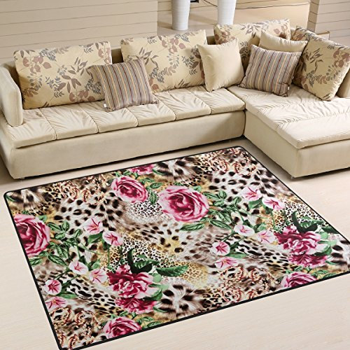 Use7 Teppich mit Leopardenmuster, für Wohnzimmer, Schlafzimmer, 160 x 122 cm