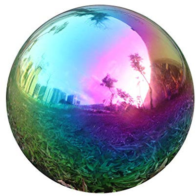 USHome Regenbogen-Gartenkugel, Spiegelkugeln aus poliertem Edelstahl, glänzende Kugel, ideal als Geschenk zum Einzug 12 Inch regenbogenfarben