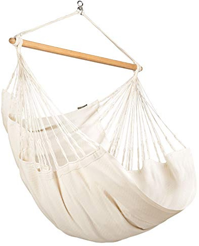 LA SIESTA®- Habana Hängesessel Comfort Size + Befestigungsset für Entspannung & Stil: 360° Drehgelenk, hochwertiges Bambusholz - GOTS-zertifizierte Baumwolle (Latte)