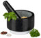 Relaxdays Granit Mörser mit Stößel, langlebig, Gewürze, Kräuter, rutschfest, Steinmörser, Ø 14 cm, 400 ml, grau/weiß