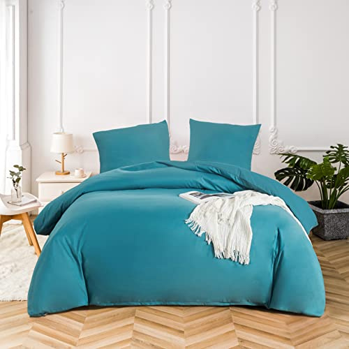 AYSW 16 Couleurs Sets de Housses de Couettes 200x200 cm Double Fermeture Éclair 3 Pièces Microfibre Brossée 100 Fils/cm² + 2 Taies d'oreiller 65x65 cm Bleu Lac Parure de Lit Adulte 2 Personnes