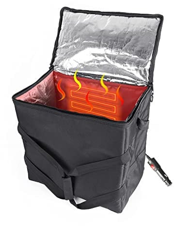 OLYDON Bolsa de entrega térmica aislada con asa, calentador de alimentos portátil para microondas, cajas de comestibles plegables, contenedor de picnic y pizza, Black, 45cm*30cm*45cm, Portátil, único