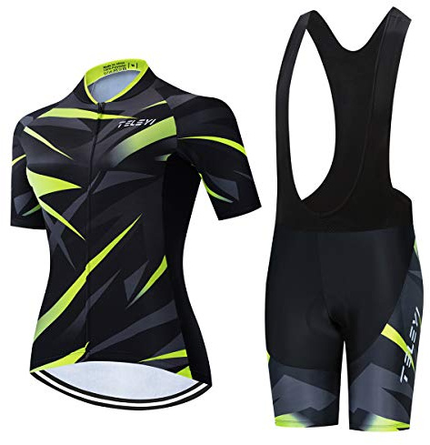 Conjunto de jersey de ciclismo para mujer, pantalones cortos con babero, ropa de ciclismo para mujer para verano, L