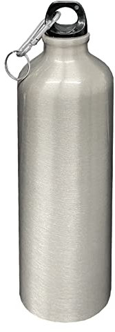 HAC24 Aluminium Trinkflasche 0,75 L mit Karabiner Alu Wasserflasche Sportflasche Fahrradflasche Aluflasche (Silber)