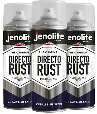 JENOLITE Directorust Spray Paint Satin Finish | COBALT BLUE | 3 x 400ml | Direct To Rust Spray Paint For Metal | All-In-One Multi Surface Paint for Metal, Wood, Plastic, Ceramic | RAL 5013