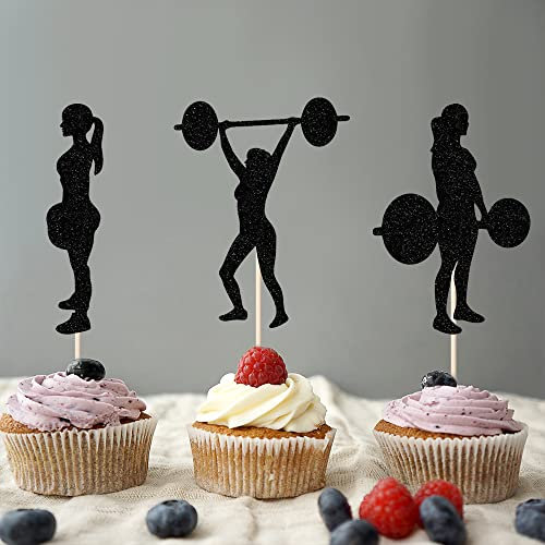 Sodasos 20 Pack Gym Cupcake Toppers，Cake & Cupcake Toppers for woman Fitness Cake Toppers,Biceps Dumbbells Kettlebells Abodominal Wheels Bodybuilding Gym Fitness Themed Birthday Party