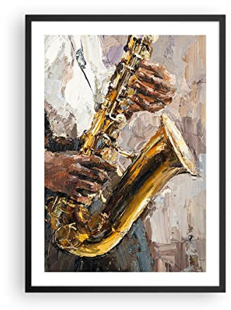 Wandposter Art Prints 50x70cm Poster Schwarzrahmen Saxophon Öl Musiker Küche Wanddeko Bild Wand Kunstdruck Deko Wandbilder Dekoration Wohnzimmer Schlafzimmer Modern Wall Art Decor - P2BPA50x70-4808