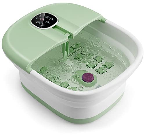 RELAX4LIFE Elektrische Fußmassageräte mit Massage & Heizung, 500W, Fußsprudelbad klappbar mit 16 Shiatsu-Rollen & Pediküre-Bimsstein, 20/60 min. Timer, 41/43/45℃, Fußbad als Geschenk (Grün)