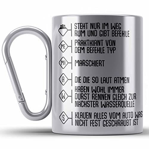 Trendation - Feuerwehr Edelstahl Tasse Karabiner Geschenke Zubehör Lustig Einsatz Geburtstag Spruch Mann Praktikant (Silber)