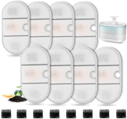 VinDox Lot de 8 filtres pour Fontaine d'eau de Chat avec 8 éponges, Filtre de Rechange pour Fontaine d'eau 71oz/2.1L PLWF002 Capsule d'eau pour Chien