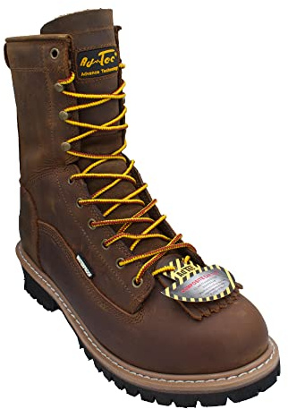 Ad Tec Men's 1020 Brown 8 Waterproof Crazy Horse Leather Logger Work Boots | Safety Toe, Goodyear Welt Construction, Electrical Hazard Outsole, Oil Resistant Lug Sole, 10