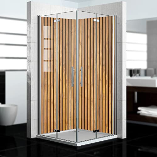 Dedeco 2x Premium Bad Duschrückwand mit Motiv: Holz V6, 100x210cm, wasserfest, hochwertig fugenlose Wandverkleidung aus 3mm-Alu-Verbundplatte, Fliesenersatz ohne Bohren, Made in Germany
