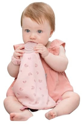 Cheeky Chompers Soft Baby Comforter | 4 in 1 Comfortchew | Baby Teething Aid & Sensory Toy | Silicone Teething Section | Soothing + Comforting | Rainbow Rose