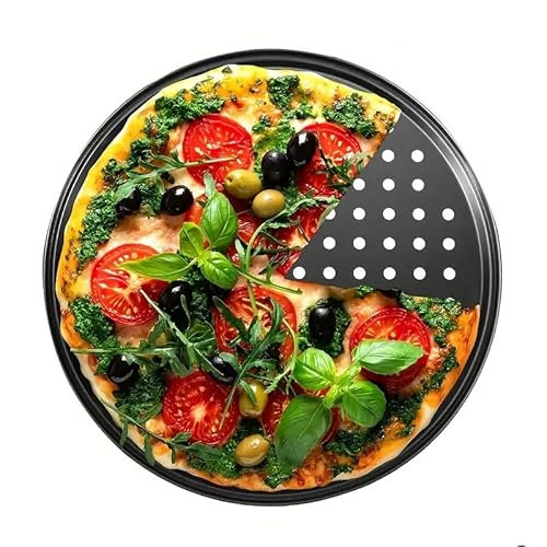 CABLEPELADO Bandeja Pizza Horno, Bandeja para Hornear Pizza, Bandeja Antiadherente y perforada, Calidad Profesional, Acero al Carbono, Resiste Temperaturas De hasta 250° | Redonda | Diámetro 29 cm