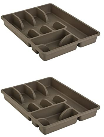 Engelland 2 x Besteckkasten Besteckkorb mit 6 Fächern, Kunststoff, BPA-frei, Farbe: Braun, Maße: 38 x 29 x 5 cm