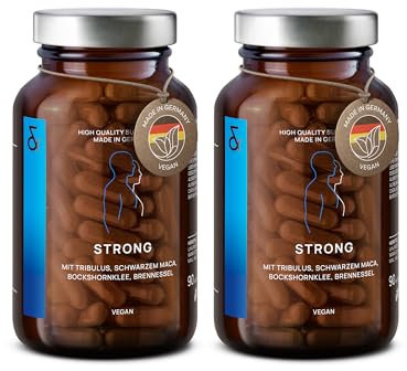 2er Set - Strong - Black Maca Kapseln hochdosiert mit Tribulus terrestris, Codyceceps, schwarzer Knoblauch, Bockshornkleesamen, Ginseng, Zink & Selen - 180 Kapseln