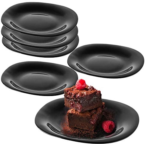 KADAX Lot de 6 assiettes à dessert noires - Passent au lave-vaisselle - En verre renforcé - Assiettes à gâteau modernes - Pour petit-déjeuner - Assiettes plates pour gâteau