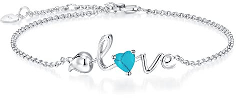 Leva Jewkis 925 Sterling Silber Dezember Geburtsstein Armbänder Rose Liebe Herz Armband Erstellt Türkis Edelstein zierliche Charm Link für Frauen Mädchen 20cm verstellbare Kette