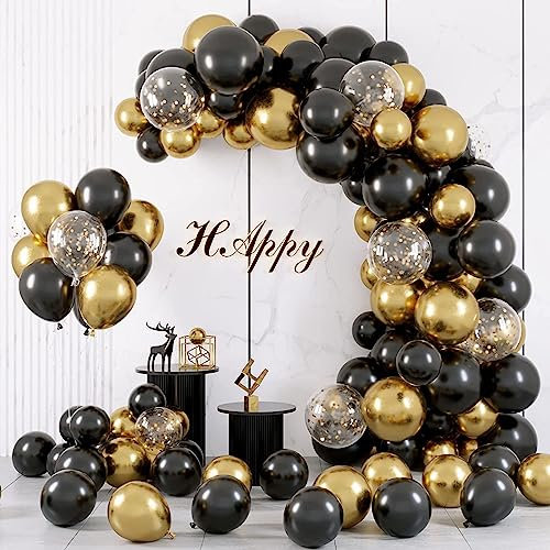 Q-WOOFF 60 Ballons Noir Et Or, 12 Pouces - 20 Noirs, 20 Or, 20 à Paillettes Colorés - Ballon Helium Pour Anniversaire, Mariage, Baby Shower, Décorations De Fête