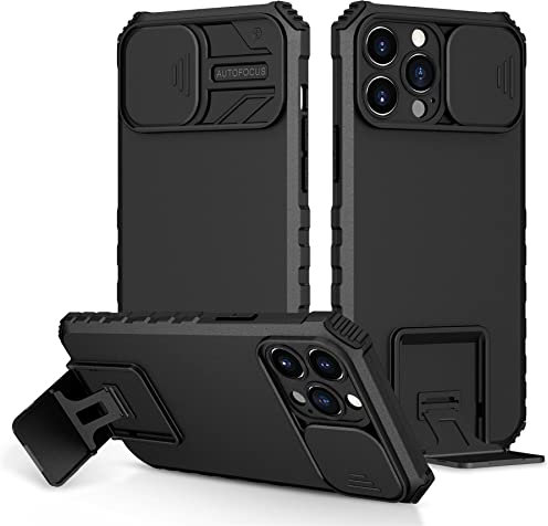 Funda iPhone 14 Pro MAX 6,7 Pulgadas, Carcasa Protección Deslizante para la Cámara, con 360 Grados Full Body Anti-Shock Anti-arañazos Case Protector Bumper Silicona y Armor Soporte Carcasa, Negro