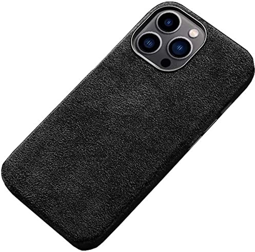 EKSIL Case Made of Alcantara Material for Apple iPhone 13 Pro Max (2021) 6.7 Inch, Luxurious Fully Wrapped Back Phone Cover [Screen & Camera Protection] (Color : Black)