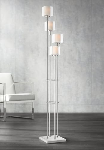 Possini Euro Design Athena Modern 72 Tall Tree Floor Lamp with Smart Socket Brushed Nickel Metal 4-Light Clear Outer Opal Inner Glass Square Shade for Living Room Family Bedroom Office House Home