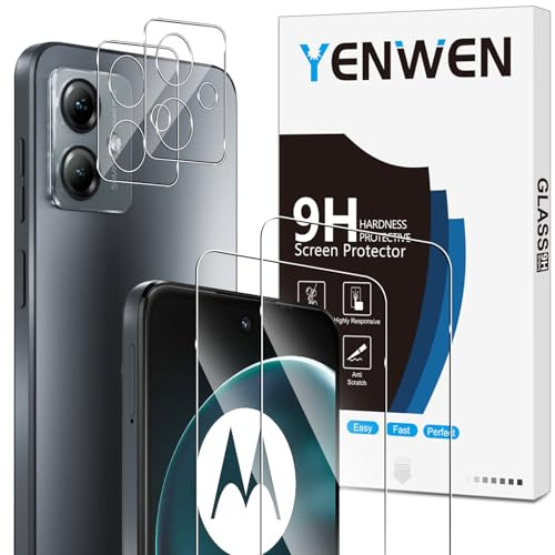 Yenwen Schutzfolie für Motorola Moto G14 für Panzerglas, 2 Stück Panzer Schutz Glas mit 2 Stück Kameraschutz Glas, 9H Härte Schutzglas Anti- Kratzer Handy Folie HD Klar Displayschutz
