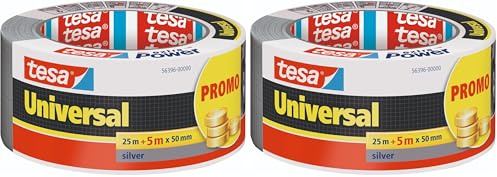 tesa extra Power Universal Gewebeband - Gewebeverstärktes Ductape zum Reparieren, Befestigen, Bündeln, Verstärken oder Abdichten - Grau - 30 m x 50 mm (Packung mit 2)
