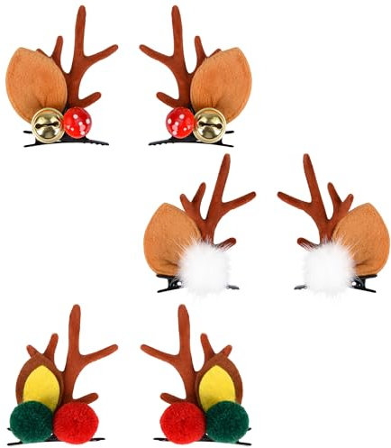 AWCIGG 3 Paar Weihnachts Haarschmuck Rentier Haarspangen 6 Stück Weihnachtsschmuck Kopfschmuck Christmas Hair Accessoires Damen Weihnachten Haarklammern für Madchen Erwachsene