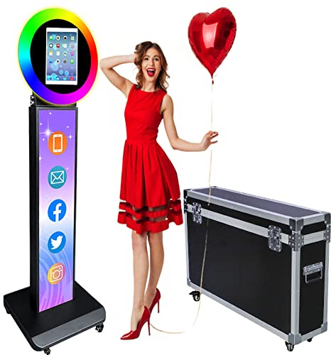 ZLPOWER Fotoautomaten für iPad 10,2 Zoll, 11 Zoll, 11 Zoll, 12,9 Zoll, Metallgehäuse, Selfie-Station, Photobooth-Maschine, RGB-Ringlicht, kostenlos, benutzerdefinierte Logo-Fernbedienung mit