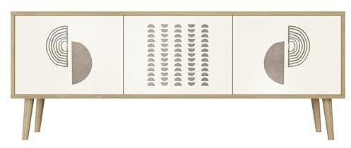 Healancy Biomedical TV Schrank mit Türen - Kommode - Fernsehschrank - Lowboard - Fernsehtisch - Wohnzimmer Möbel - Board mit Stauraum - Tisch - Sideboard - Fernsehrregal Riva-Eiche