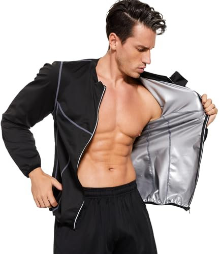 Velssut Sauna Jacket for Men Sweat Sauna Suit Long Sleeve Workout Shaper Zipper Slimming Top Fitness Gym Boxing