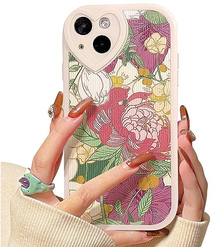 NITITOP Compatible for iPhone 13 Case Cute Flower Floral with Love Lens Bumper Protector for Girls Women Soft TPU Shockproof Protective Girly - Colourful Flower
